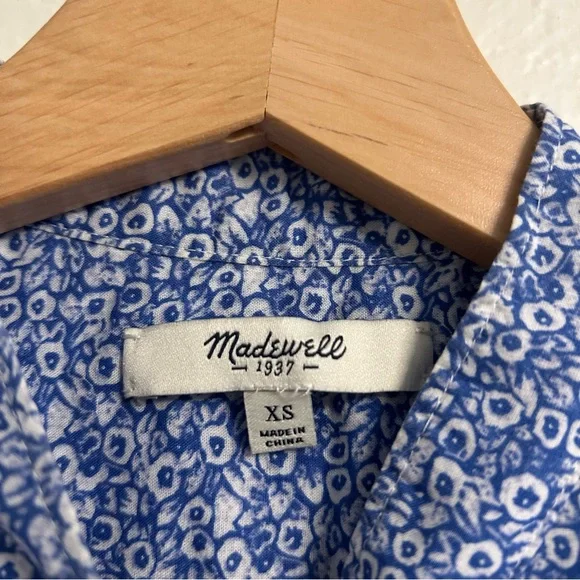 Madewell Floral Print Button-Down Shirt | XS | 100% Cotton | Blue & White - Picture 4 of 6
